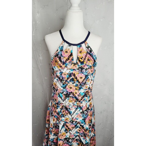 LOVE FIRE Dress Fit & Flare Keyhole Halter Neck Floral Cut-out Lace Junior Large - Picture 2 of 7